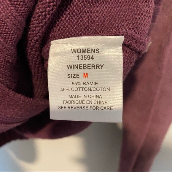 Woolrich Sweater Jacket Purple Wineberry Ribbed Zip Up Collared Ramie Medium - Picture 7 of 9